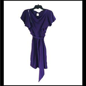 Ali Ro Purple Drape Neck Flutter Sleeve Silk Blend Mini Dress